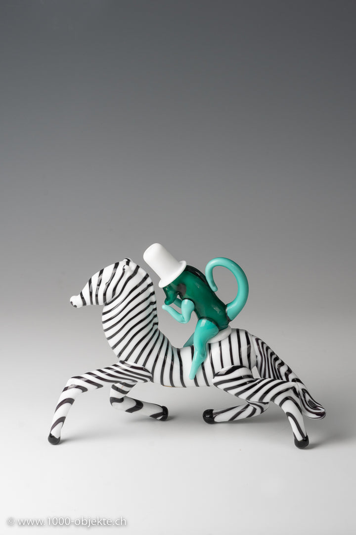 Zebra mit Affen aus undurchsichtigem polychromem Glas, 1948-49, Fulvio Bianconi für Venini