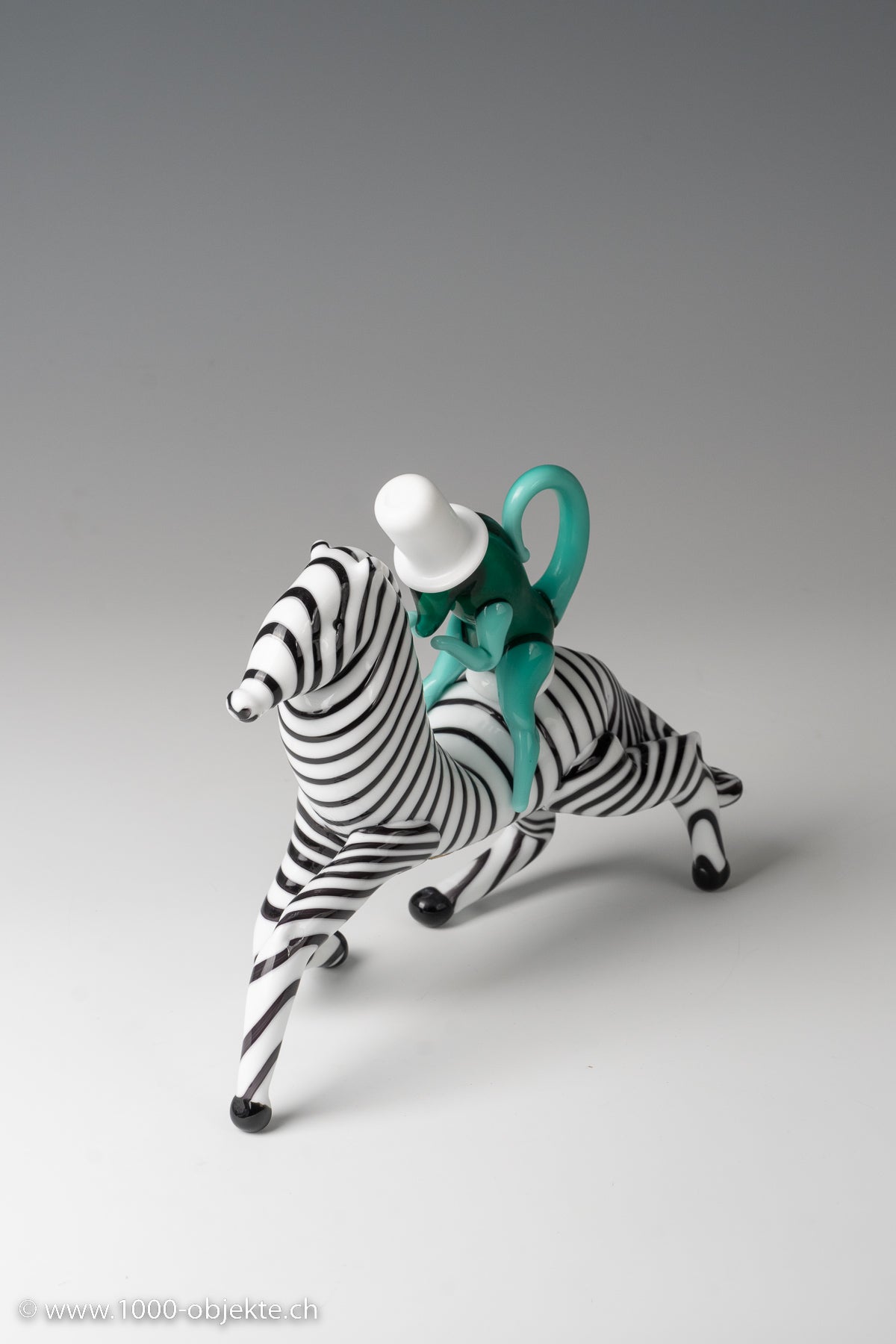 Zebra mit Affen aus undurchsichtigem polychromem Glas, 1948-49, Fulvio Bianconi für Venini