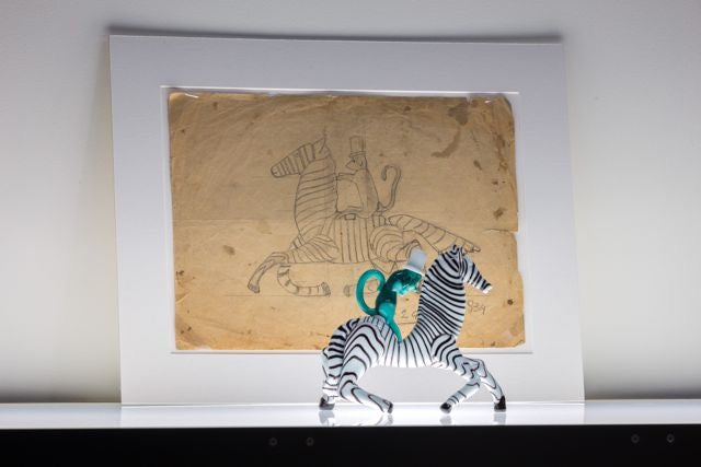Zebra mit Affen aus undurchsichtigem polychromem Glas, 1948-49, Fulvio Bianconi für Venini