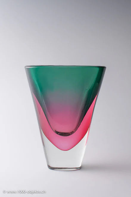 green and pink sommerso glass object