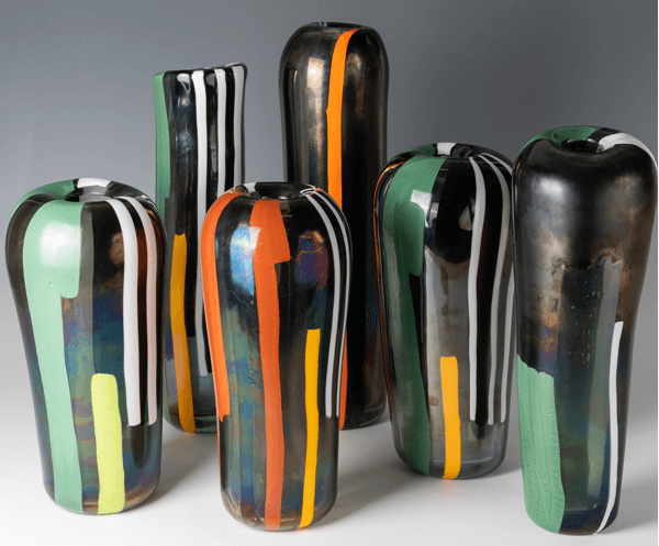 sechs Glas-Vasen von Thomas Stearns aus der Werkstatt Venini