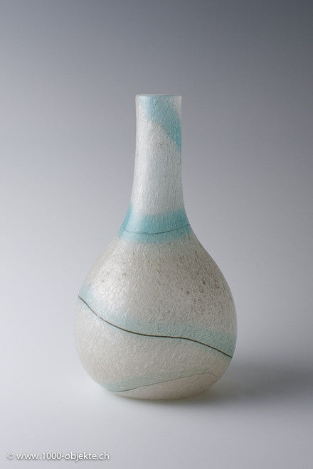 Murano pullegoso Vase with turquoise ribbon and line for A.ve.M. ca. 1950-1955