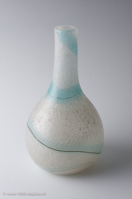 Murano pullegoso Vase with turquoise ribbon and line for A.ve.M. ca. 1950-1955