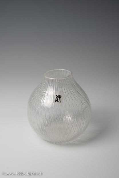 Venini Murano filigree art glass vase, signed and Label