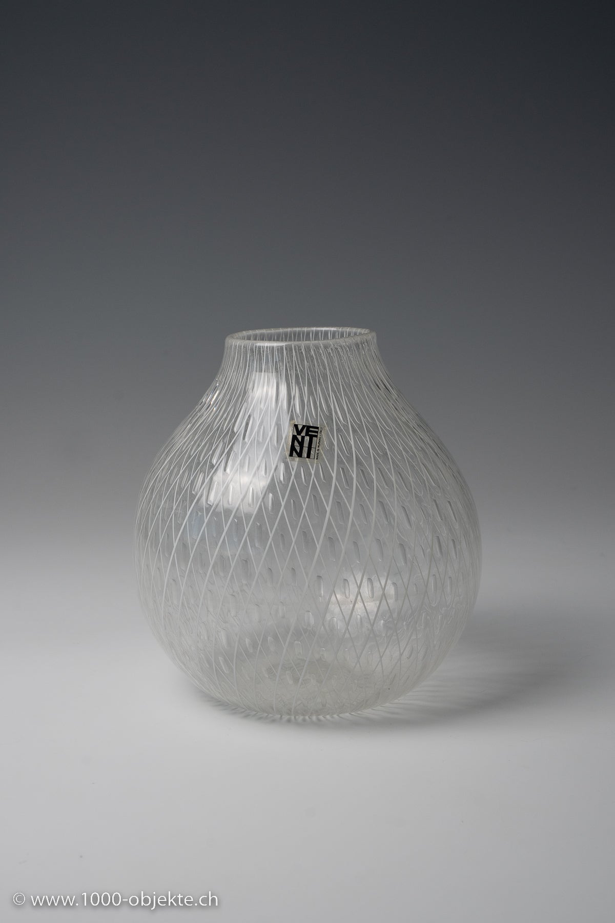 Venini Murano filigree art glass vase, signed and Label