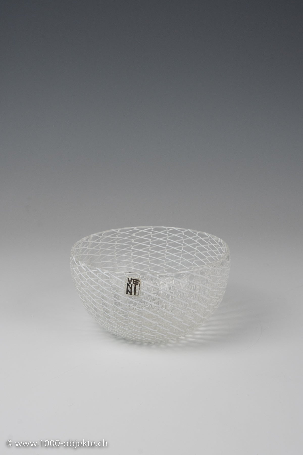 Italian Venini glass colorless zigzag ribbon design bowl, signed