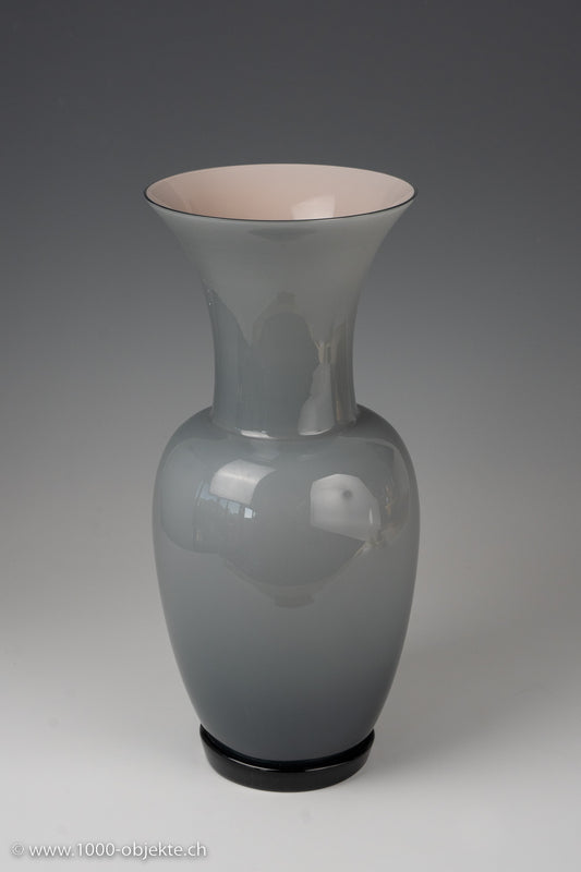 Sehr große Incammiciato-Vase aus Muranoglas, Stück grau, beige, rosa, schwarz