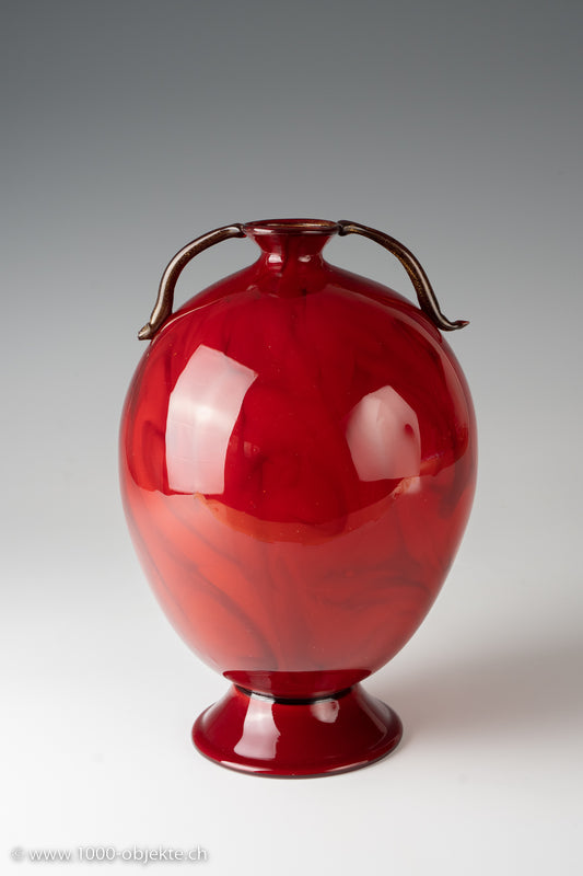 A.ve.M Eiförmige Vase aus marmoriertem rotem geblasenem Glas, 1930