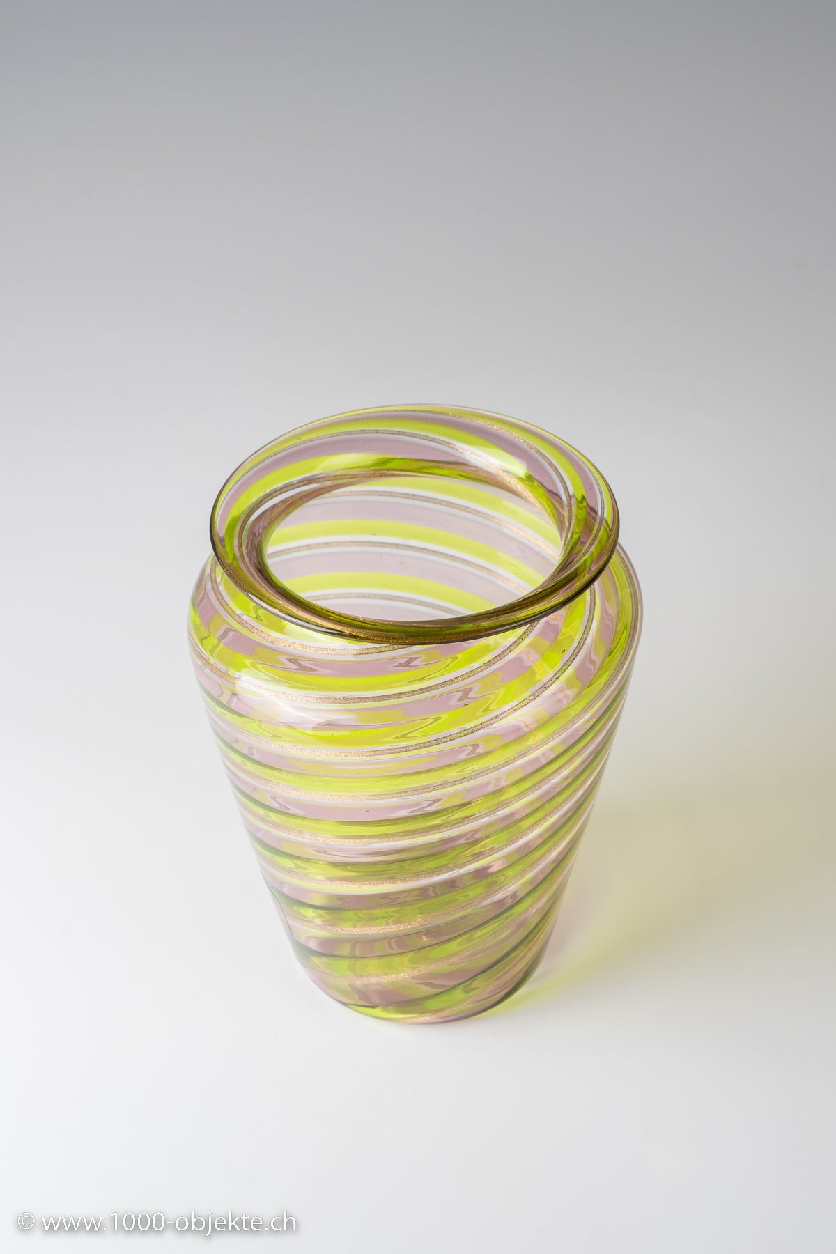 Glass vase Fratelli Toso ca 1978-85 a canne aventurine purple green label