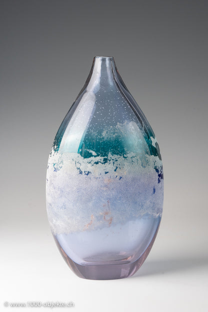 Cenedese 1/1 E. Nason + A. Da Ros neodymium blue green band vase Murano glass
