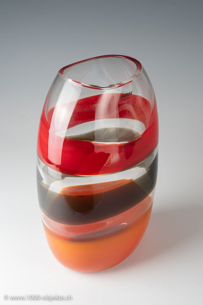 Alfredo Barbini Red & Clear Glass Vase, circa 1970