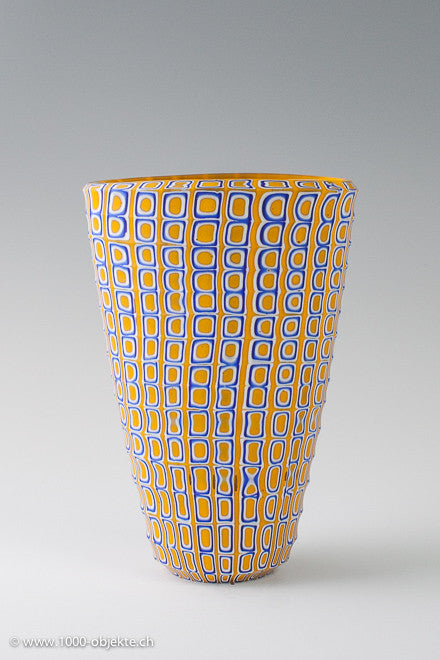 Massimiliano Pagnin Vase „BIBE“ weiß gelb blau, 2002, signiert