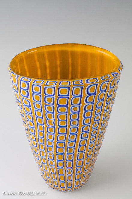 Massimiliano Pagnin Vase „BIBE“ weiß gelb blau, 2002, signiert