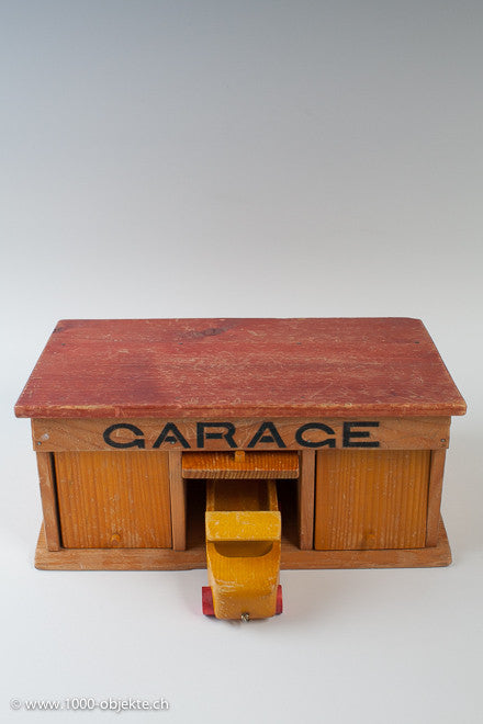 Finely carved Vintage Swiss Toy Garage / Cars