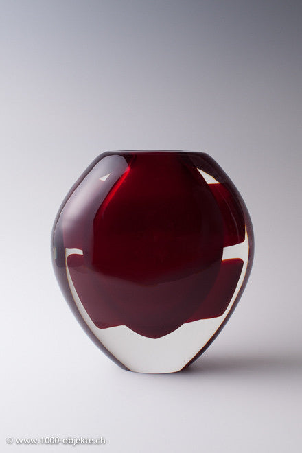Vintage Vase aus Muranoglas mit roten Streifen, 1980er Jahre