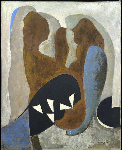 "The gossip", 1954. abstract oil painting Hugo Möhl (1893-1974 D) signed by hand.